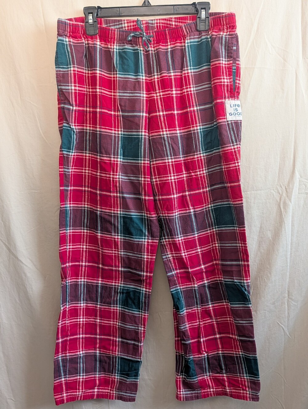 Life Is Good Red and Green Plaid Pajama Pants 100% Cotton